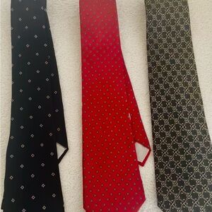 Set of Three Designer Vintage Patterned Ties - Black, Red, and Gray